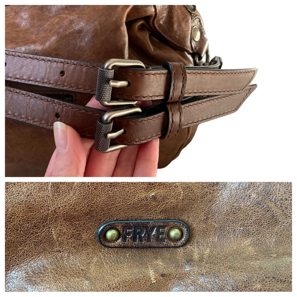 Frye Becca Rustic Italian Leather Brown Shoulder Bag Satchel Dual Handle Purse - Picture 12 of 16